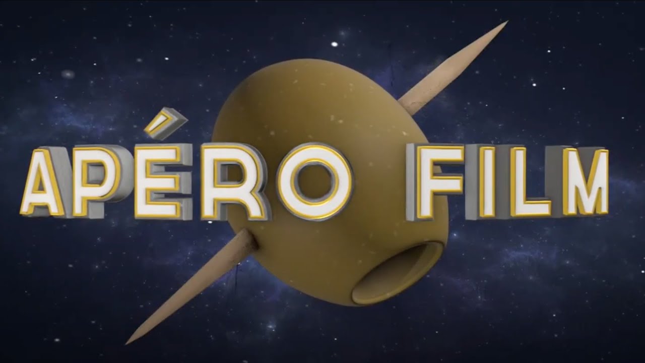 Olive im Weltall als Welt. Vom Zahnstocher aufgespiesst. Schrift im Universals Intro stil darüber.